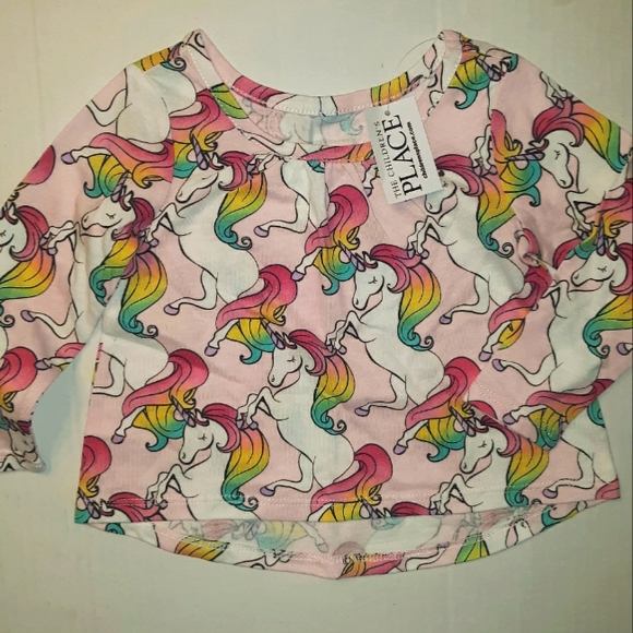 NWT The Children's Place infant Girls Rainbow Pink Unicorn Long Sleeve Top☆6-9mo - Picture 6 of 8